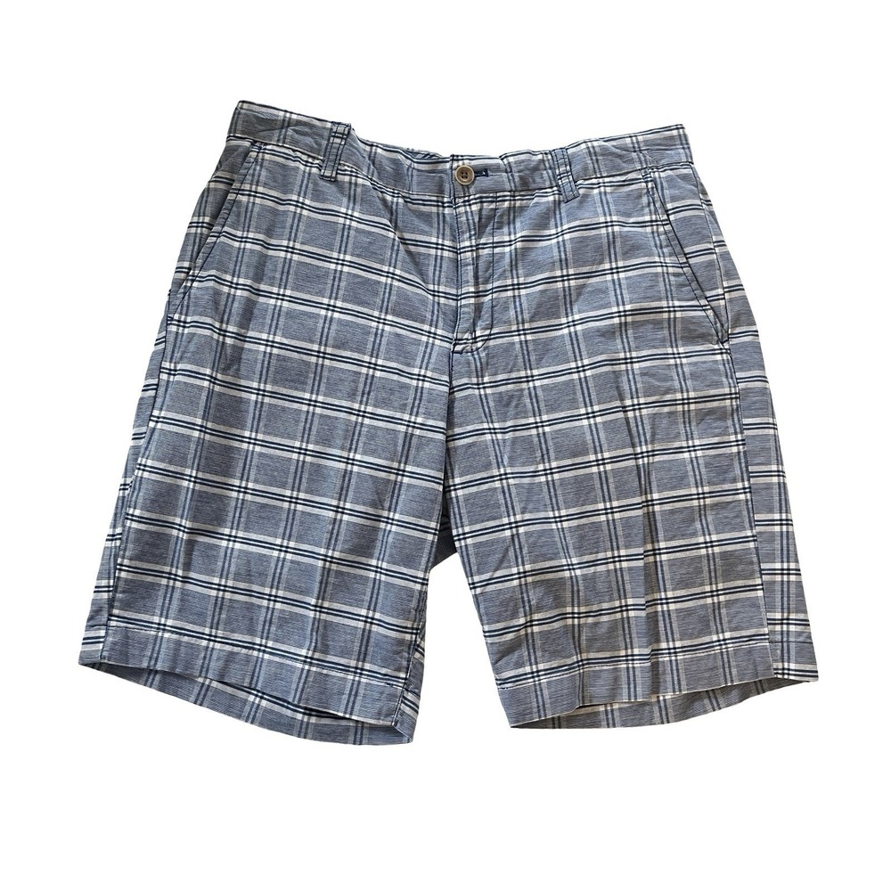 Chaps Men's Size 33 Chino Shorts Blue White Plaid Preppy 100% Cotton